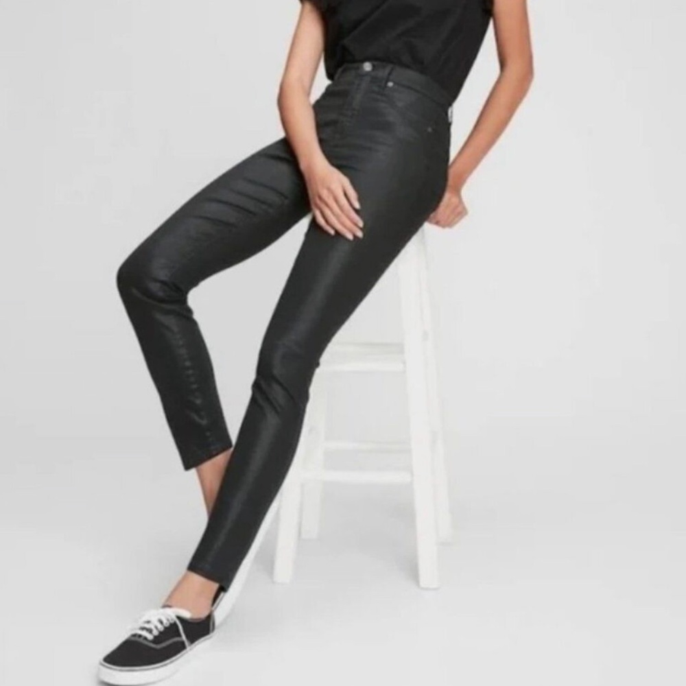 Gap True Skinny High Rise Jeans Size 8 Coated Black